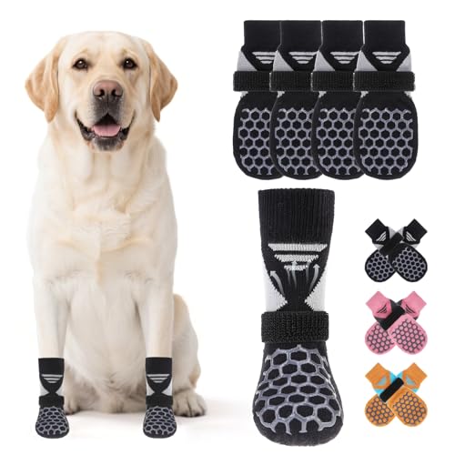 Dog Socks Shoes for Hot Pavement (Black / Large(4 Pack))