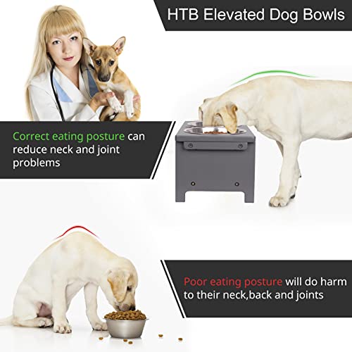 Elevated Dog Bowl Stand with 2 Stainless Steel Bowls (medium-7"tall,29 Oz bowl / Grey)