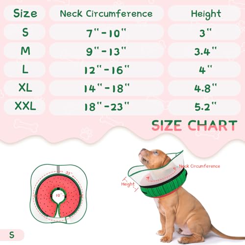 Raised Inflatable Dog Cone Collar to Stop Licking (Watermelon / S(Neck 7"-9.5"))