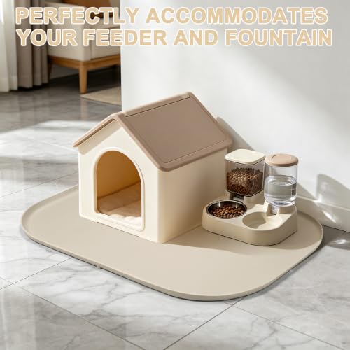 Waterproof Silicone Pet Food Mat with Raised Edge for Dog & Cat (Beige / 36"L x 24"W)