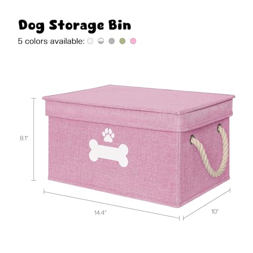 Dog Toy Basket with Lid (Pink / Medium)