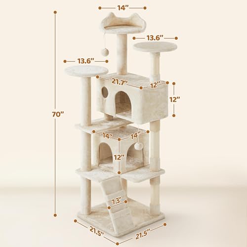 70in Multi Level Sturdy Cat Tree (Beige / 70in)