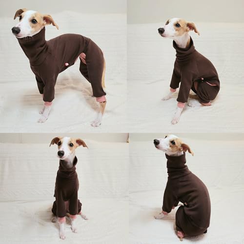 D Doggy Star Italian Greyhound Clothes Stretchy Fleeced Lining Simple Onesie Whippet for Dog Coat (L / Simple Brown)