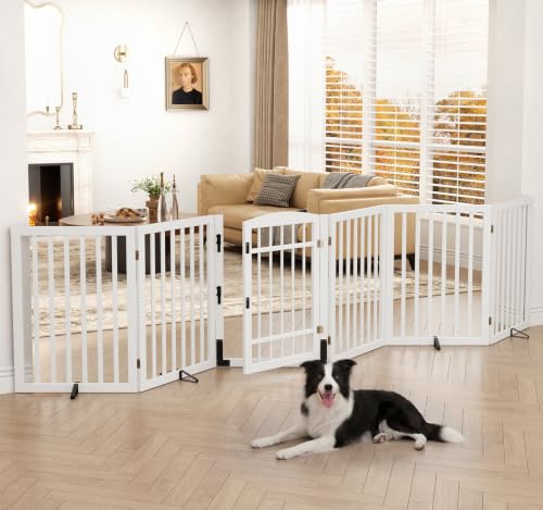 Dog Gate Indoor (White / 132.3"Wx30"H, 6 Panels w/ Door)