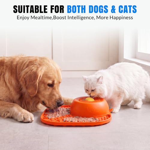 Slow Feeder Dog Licking Bowl with Rolling Ball (Orange)