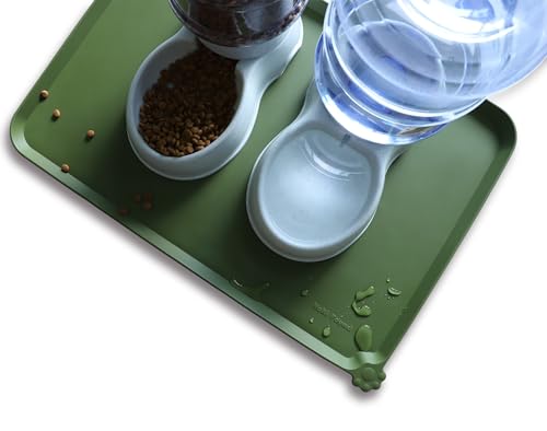 Large Silicone Non Slip Dog Cat Feeding Mats (24" x 16" / Dark Olive)