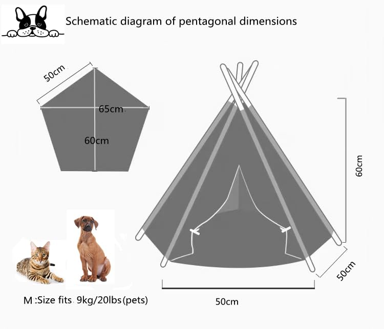 Pet Teepee Dog & Puppy Cat Tents Tipi Bed Portable Houses (M:Size fits 9kg/20lbs (pets))