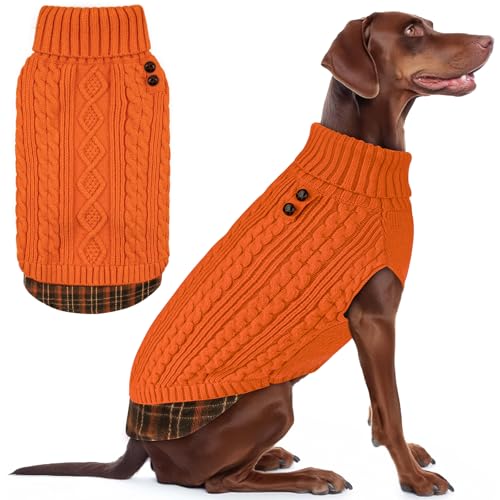 Dog Sweater for Medium Large Dogs Turtleneck Thick Knit Pullover (XX-Large (35-60lbs) / 7# Orange)