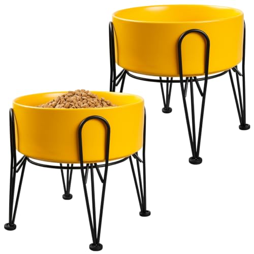 Elevated Dog Bowls (Yellow / 7.6 Cups | 2 Pack | For Large Dogs)