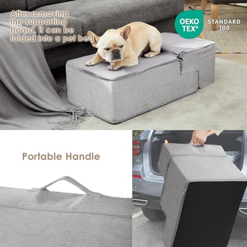 Dog Stairs for Bed 18" H (Light Grey / Standard 15" x 24" x 18")