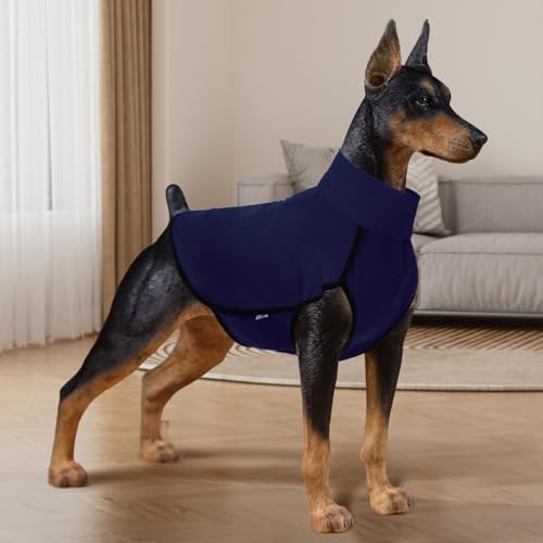 2 Pack Dog Fleece Sweater Dog Sweatshirt Turtleneck Jacket Warm Stretchy Pet Cold Weather Clothes for Medium Large Dogs (Small(Chest-21.3") / Grey, Blue)