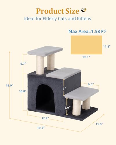 3-in-1 Pet Stairs for Cats, Dog Steps for Small Doggie Rabbits (M-Gray)