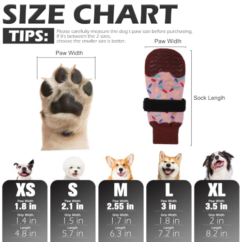 Anti Slip Dog Socks for Prevent Licking Paws & Hardwood Floor (Pink / Large(6 Pack))