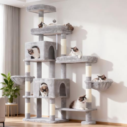 Cat Tree Tower with Stable Extended Base (Light Gray)