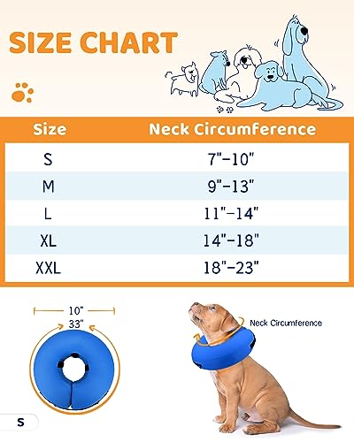 Inflatable Dog Cone Collar Alternative After Surgery (Solid Blue / S(Neck 7"-9.5"))