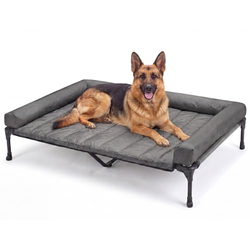 Outdoor Elevated Dog Bed with Waterproof Bolster Cushion (Black Silver / 53.0"L x 37.5"W x 9.0"Th)