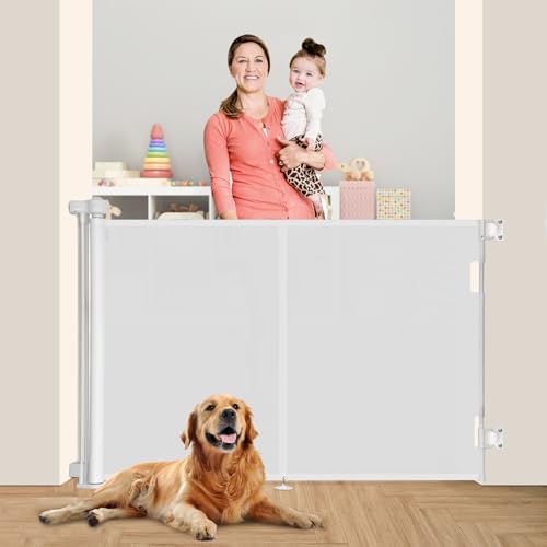 59 inch Reinforced Retractable Baby Gates 42 inch Tall (White / 42" Tall x 59" Wide)