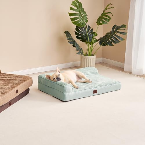 Large Dog Bed Memory Foam for Crate (Greyish Green / 35.0"L x 22.0"W x 6"Th)