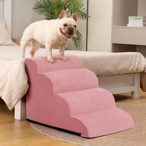 4 Step Dog Stairs for Bed or Couch (Pink / Standard 4-Step 17.4"H)