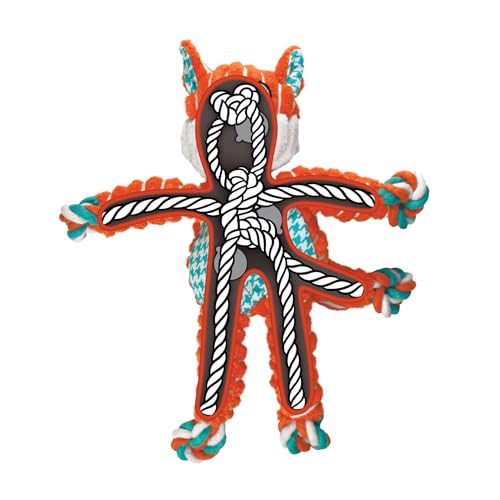 Floppy Knots Durable No‑Stuffing Squeaky Rope & Plush Dog Toy (Fox / X-Small)