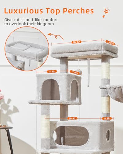 Cat Tree 49In Cat Tower for Indoor Cats Large Adult (Light Gray / 49.2 Inches)