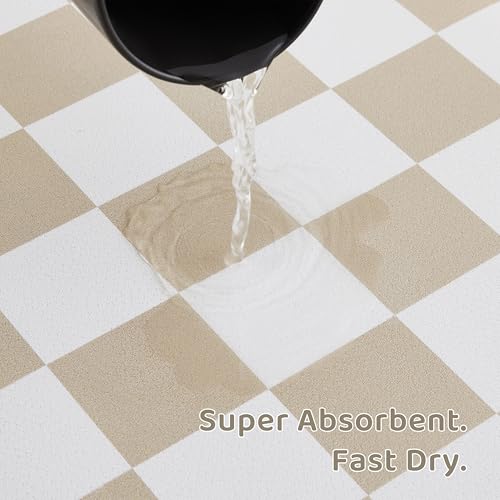 Checkered Dog Feeding Mat (19"L x 12"W / Beige)