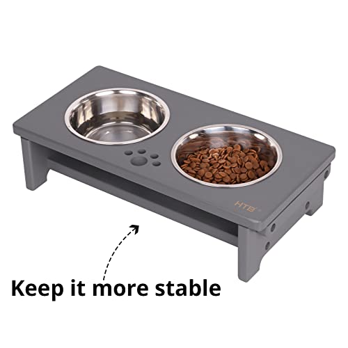Elevated Dog Bowl Stand with 2 Stainless Steel Bowls (small-4“tall,21 Oz bowl / Grey)