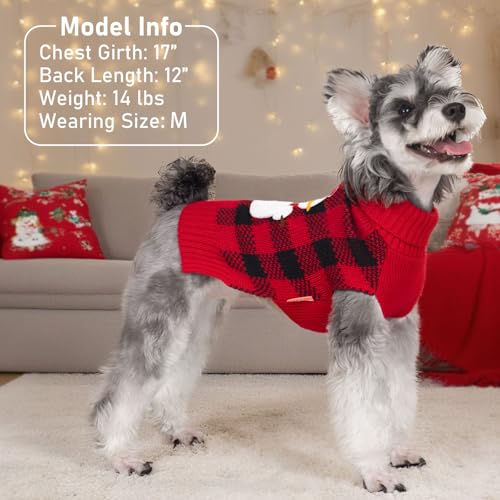 Dog Christmas Sweater for Small Dogs with Red Buffalo Plaid Snowman (Large (11-19lbs) / Snowman)