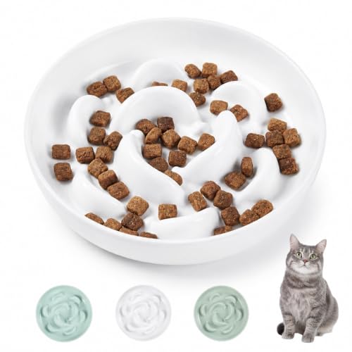 Melamine Cat Slow Feeder Bowl (White / 2"H)