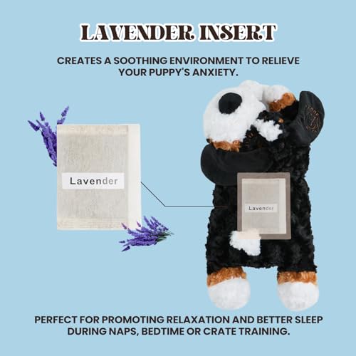 Teddy Puppy Heartbeat Toy for Anxiety Relief with Reusable Heat Pack and Lavender