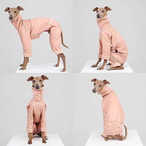D Doggy Star Italian Greyhound Coat Stretchable Artificial Leather Fleece Lining Clothes Whippet for Dog (M / Leather Pink)