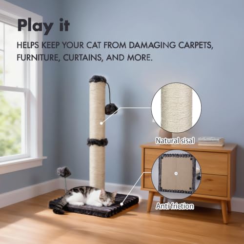 Cat Scratching Post Premium Basics Kitten Scratcher Sisal Scratch Posts with Hanging Ball 22in for Kittens or Smaller Cats (22 inches for kitten / Charcoal Gray)