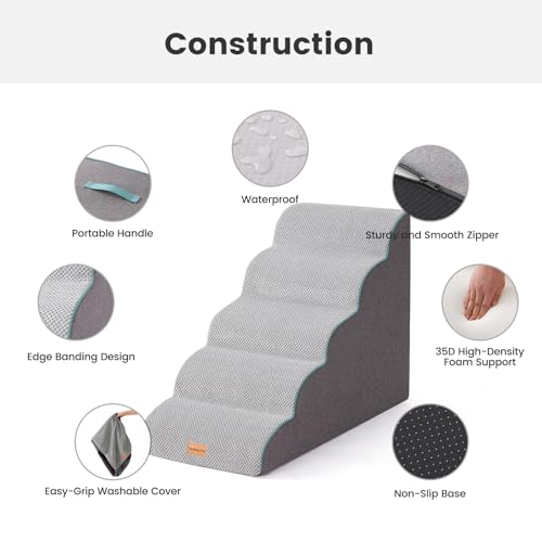 Dog Stairs for Small Dogs 22.8" H (Grey / Curved 15.7"x33"x22.8")