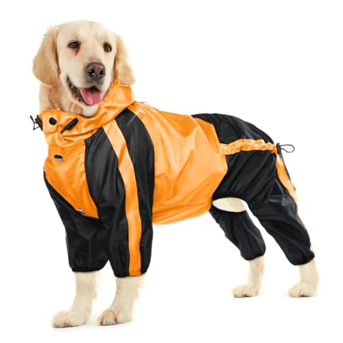 Dog Raincoat 4 Leg Waterproof Dog Rain Jacket with Hood (Orange / Small)
