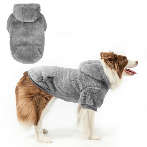 Fleece Dog Sweaters Hoodie for Small Medium Large Dogs Girls Boys (Large / Grey)