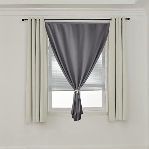 Self Adhesive Curtains 100% Blackout Shades Window Cover Sticky Curtain Portable Easy Open Black Out Curtains for Bedroom Living Room No Drilling (Dark Grey/ Thickened / 47"W x 96"L (Pack of 1))
