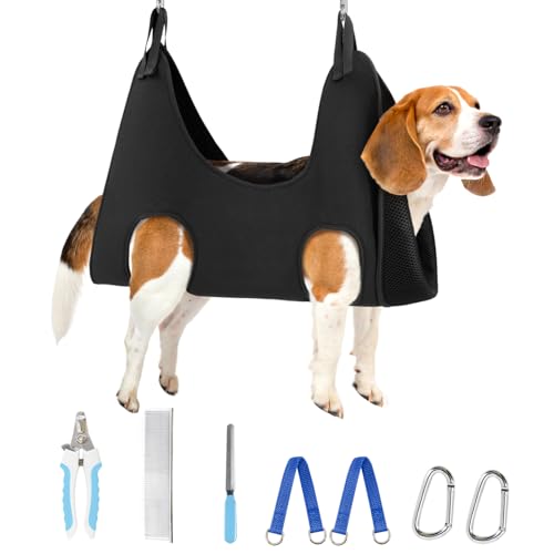 Dog Grooming Hammock for Nail Trimming (L（ Max 60 Lb：Leg space: 10.8"-21.0"） / Black)