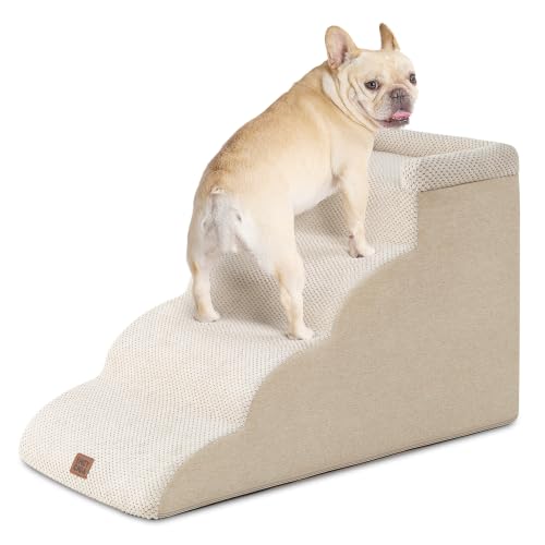 4 Step Curved Dog Stairs for Beds 17.6" H (Beige / 31.3"l X 15.7"w X 19.3"h)