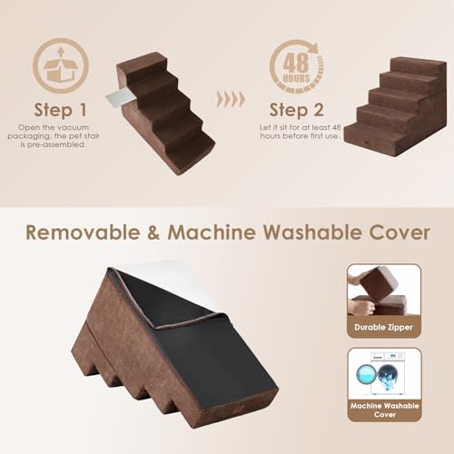Dog Stairs for High Bed 25" H (Brown / Extra Wide 17.7" x 35" x 25")