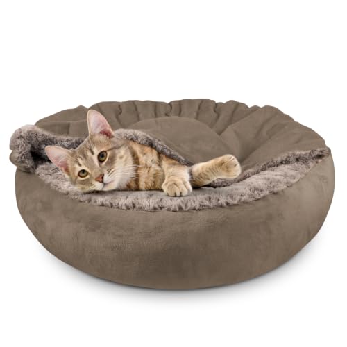 Small Dog Bed Cat Bed with Hooded Blanket (S(23" x 23" x 7") / Dark Brown)