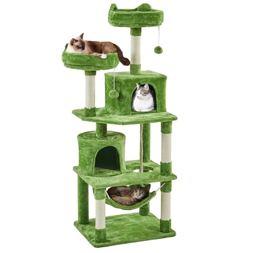 62.5inches Cat Tree Cat Tower Kitten Condo with Platform & Hammock (62.5in / Green)