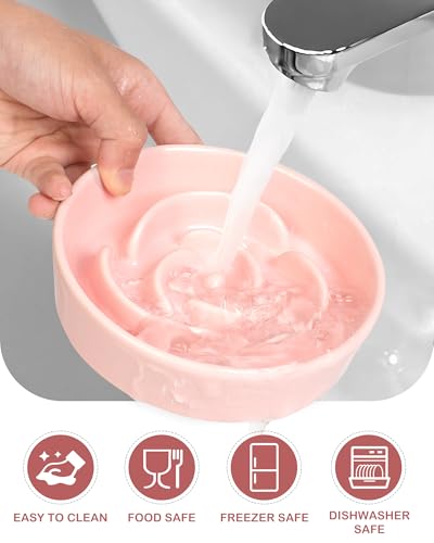 Ceramic Slow Feeder Dog Bowls Small Breed (S-0.6 Cups / 02-Pink)
