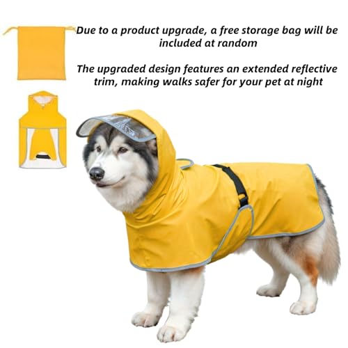 Dog Poncho Hooded Raincoat for Puppies & Small to Large Dogs (Yellow / Large)