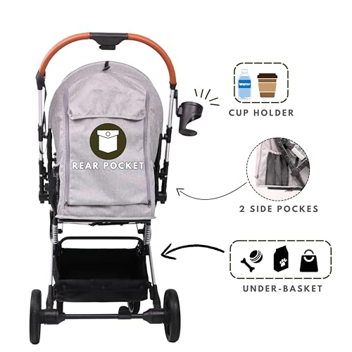 Foldable Dog Stroller for Small Medium Dogs & Cats (Black)