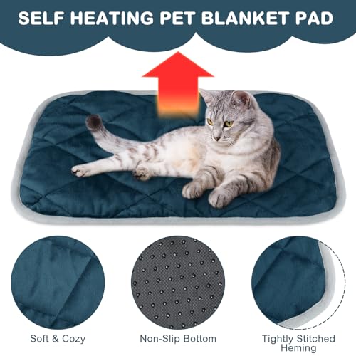 4 Pack Self Heating Cat Pad Self Warming Dog Mat Reflects Body Heat Extra Warm Thermal Pet Pad Washable Dog Cat Bed Crate Bed Mat Blanket (16 x 20 Inch / Dark Blue)
