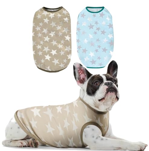 Dog Shirts Quick Dry Summer Cooling Star Printing Dogs T (Deep Green+Light Blue / X-Large)