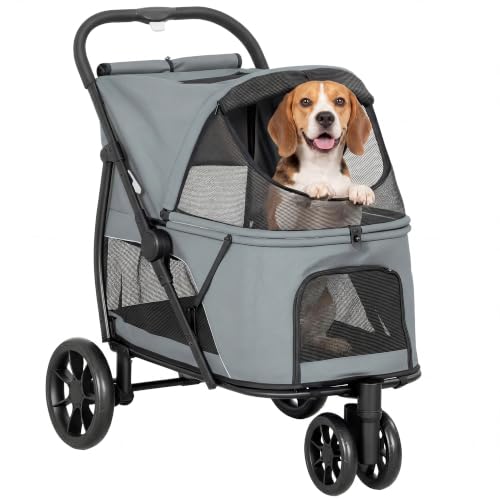 3 Wheel Pet Stroller for Medium Dogs Cats up to 44 lbs Gray (Gray)