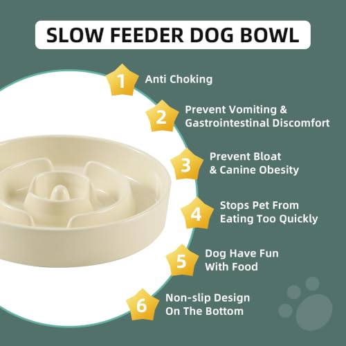 Ceramic Slow Feeder Dog Bowls (Light Yellow)