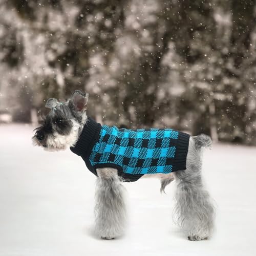 Dog Sweaters for Large Medium Small Dogs (XS - Chest 15", Back 10" / Blue&Black)
