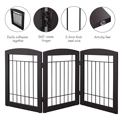 Free Standing Dog Gates for Doorway (Espresso / 【3 Panels】60"W x 24"H)
